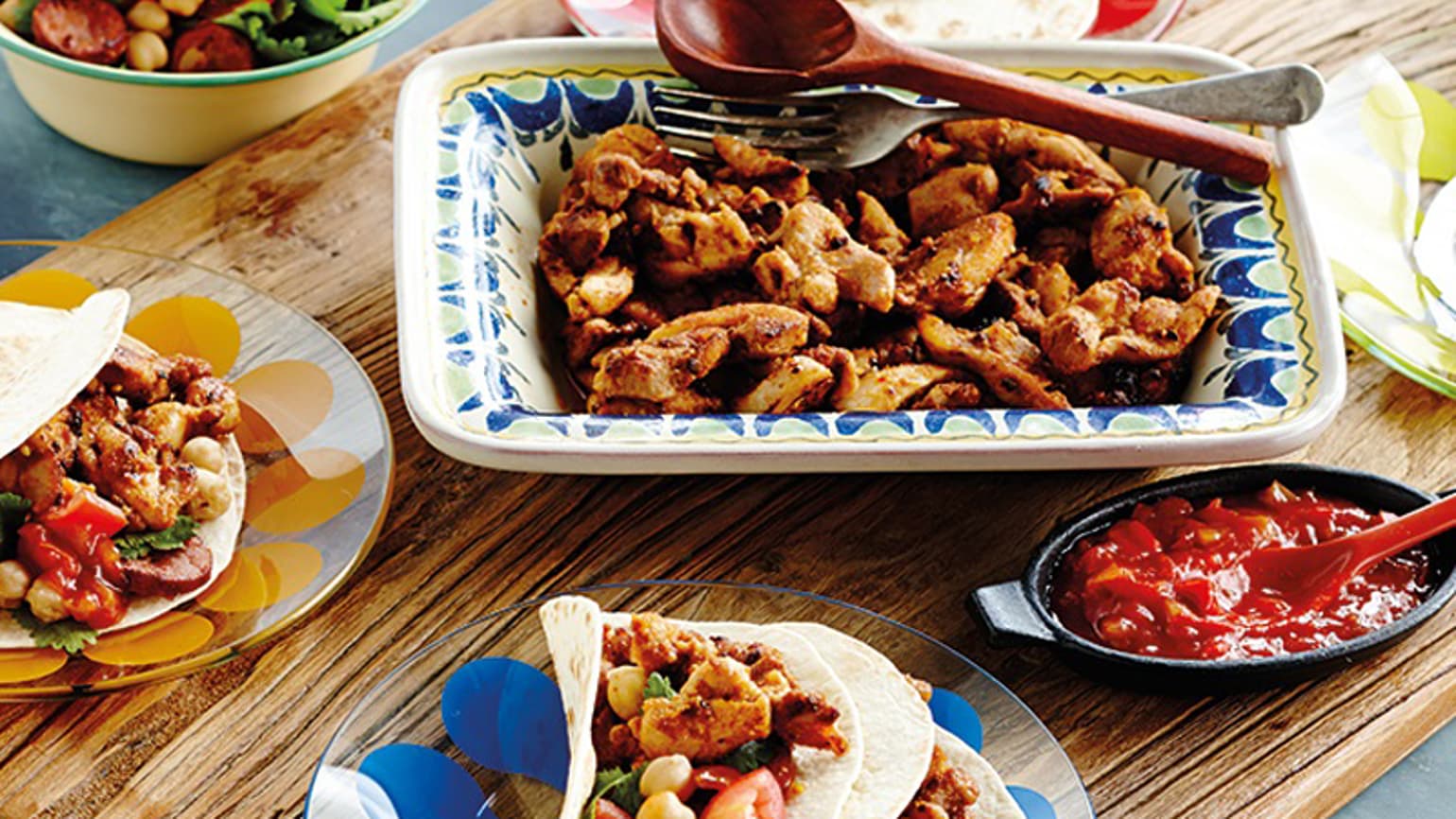 Chicken Soft Tacos with Chorizo & Chickpea Salsa Recipe
